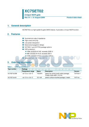 XC7SET02GW datasheet - High-speed Si-gate CMOS device, 2-input NOR function