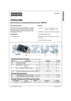 FDW2510NZ datasheet - Dual N-Channel 2.5V Specified PowerTrench MOSFET