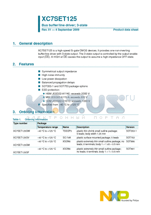 XC7SET125 datasheet - High-spped Si-gate CMOS devices, one non-inverting buffer/line driver with 3-state output