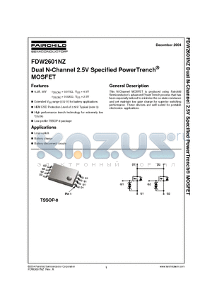 FDW2601NZ datasheet - Dual N-Channel 2.5V Specified PowerTrench MOSFET