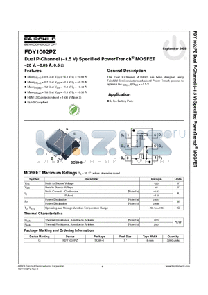FDY1002PZ datasheet - Dual P-Channel (-1.5 V) Specified PowerTrench MOSFET