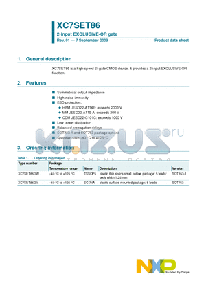 XC7SET86 datasheet - High-speed Si-gate CMOS device, 2-input EXCLUSIVE-OR function