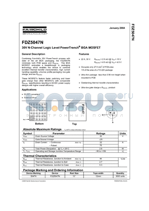 FDZ5047N datasheet - 30V N-Channel Logic Level PowerTrench BGA MOSFET