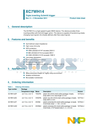 XC7WH14 datasheet - High-speed Si-gate CMOS device, three inverting buffers with Schmitt trigger action