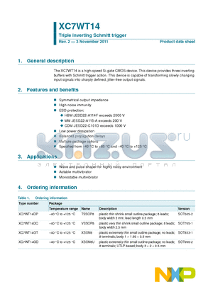 XC7WT14 datasheet - High-speed Si-gate CMOS device, three inverting buffers with Schmitt trigger action