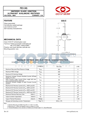 FE1.5G datasheet - SINTERED GLASS JUNCTION ULTRAFAST AVALANCHE RECTIFIER VOLTAGE400V CURRENT: 1.5A