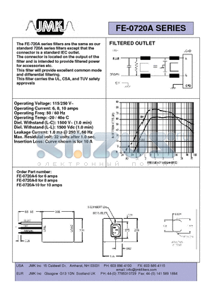 FE-0720A-6 datasheet - The FE-720A series filters are the same as our standard 720A series filters except that the connector is a standard IEC outlet.