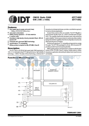 IDT7188L85DB datasheet - CMOS STATIC RAM 64K 16K x 4-BIT