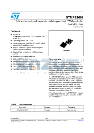 STMPE1601TBR datasheet - 16-bit enhanced port expander with keypad and PWM controller Xpander Logic