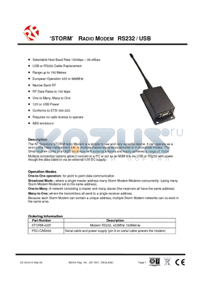 STORM-433F datasheet - STORM RADIO MODEM RS232 / USB