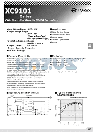 XC9101C50AKR datasheet - PWM Controlled Step-Up DC/DC Controllers