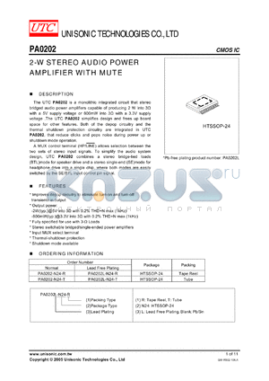 PA0202 datasheet - 2-W STEREO AUDIO POWER AMPLIFIER WITH MUTE
