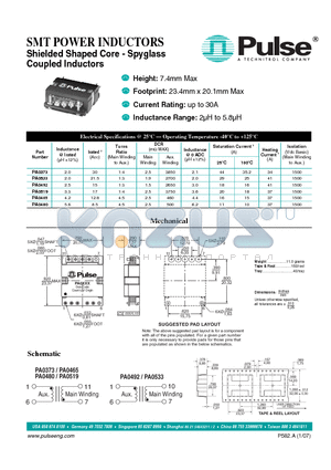 PA0373 datasheet - Shielded Shaped Core - Spyglass Coupled Inductors