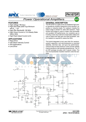 PA107DP datasheet - Power Operational Amplifiers