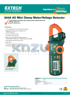 MA100 datasheet - 200A AC Mini Clamp Meter/Voltage Detector