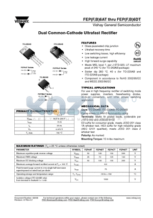 FEPB6DT-E3/45 datasheet - Dual Common-Cathode Ultrafast Rectifier