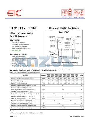 FES16GT datasheet - Ultrafast Plastic Rectifiers