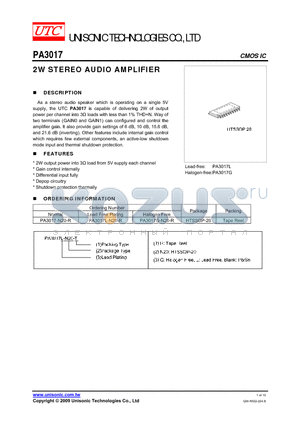 PA3017G-N20-R datasheet - 2W STEREO AUDIO AMPLIFIER