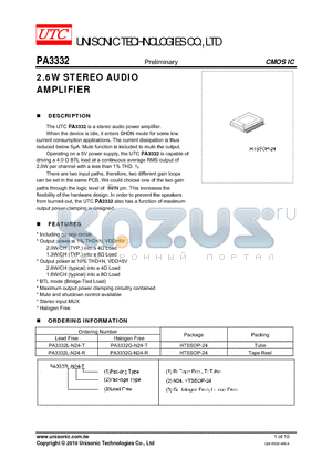 PA3332G-N24-T datasheet - 2.6W STEREO AUDIO AMPLIFIER