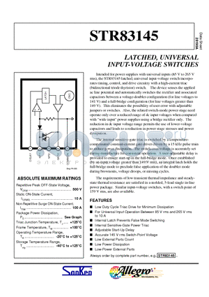 STR83145 datasheet - LATCHED, UNIVERSAL INPUT-VOLTAGE SWITCHES