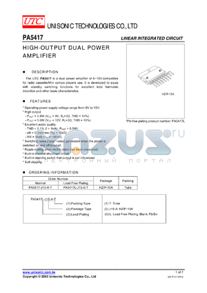 PA5417 datasheet - HIGH-OUTPUT DUAL POWER AMPLIFIER
