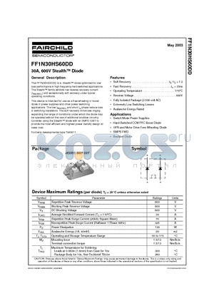 FF1N30HS60DD datasheet - 30A, 600V Stealth Diode