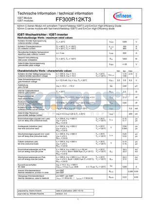 FF300R12KT3 datasheet - 62mm C-series module with fast trench/fieldstop IGBT3 and EmCon High Efficiency diode