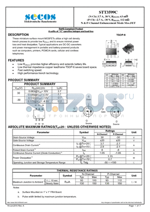 STT3599C datasheet - N & P-Channel Enhancement Mode Mos.FET