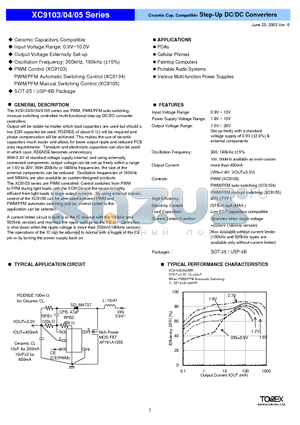 XC9105 datasheet - Step-Up DC/DC Converters