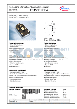 FF450R17IE4 datasheet - PrimePACK2 Modul und NTC