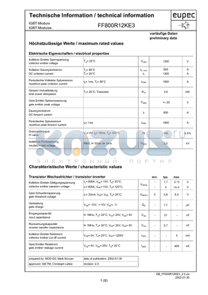 FF800R12KE3 datasheet - Technische Information / technical information