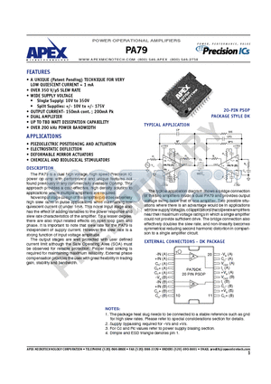 PA79 datasheet - POWER OPERATIONAL AMPLIFIERS