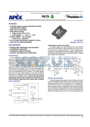 PA79 datasheet - POWER OPERATIONAL AMPLIFIERS