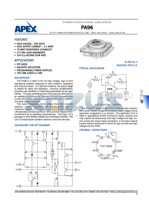 PA96 datasheet - POWER OPERATIONAL AMPLIFIERS