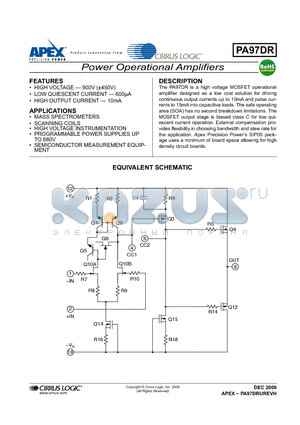 PA97DR datasheet - Power Operational Amplifiers