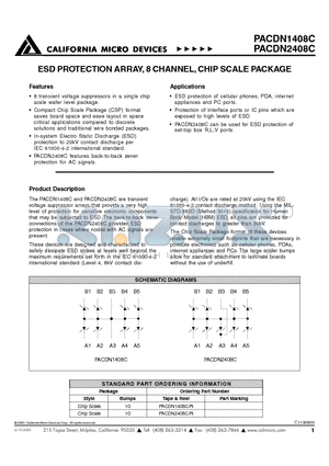 PACDN2408C datasheet - ESD PROTECTION ARRAYS, 8 CHANNEL, CHIP SCALE PACKAGE