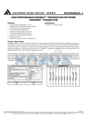 PACRAMBUS-1/T datasheet - HIGH PERFORMANCE RAMBUS TERMINATION NETWORK FOR RIMM CONNECTOR