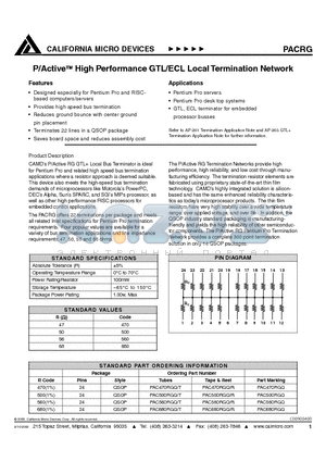 PACRG datasheet - P/ACTIVE HIGH PERFORMANCE GTL/ECL LOCAL TERMINATION NETWORK