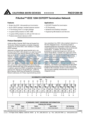 PACS1284-06 datasheet - P/ACTIVE IEEE 1284 ECP/EPP TERMINATION NETWORK