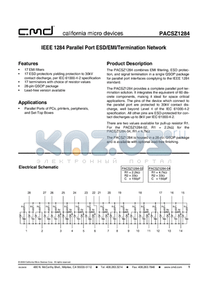 PACSZ1284 datasheet - IEEE 1284 Parallel Port ESD/EMI/Termination Network