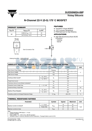 SUD50N024-09P datasheet - N-Channel 22-V (D-S) 175C MOSFET