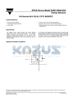 SUM110N04-05H datasheet - N-Channel 40-V (D-S) 175`C MOSFET