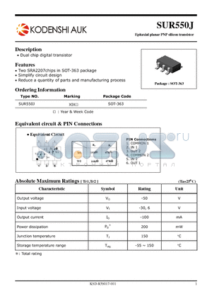 SUR550J datasheet - Epitaxial planar PNP silicon transistor