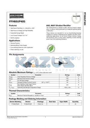 FFH60UP40S datasheet - 60A, 400V UItrafast Rectifier