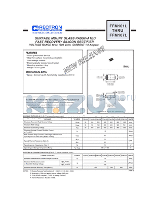 FFM101L datasheet - SURFACE MOUNT GLASS PASSIVATED FAST RECOVERY SILICON RECTIFIER VOLTAGE RANGE 50 to 1000 Volts CURRENT 1.0 Ampere
