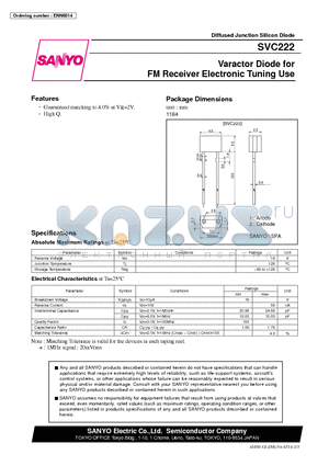 SVC222 datasheet - Varactor Diode for FM Receiver Electronic Tuning Use