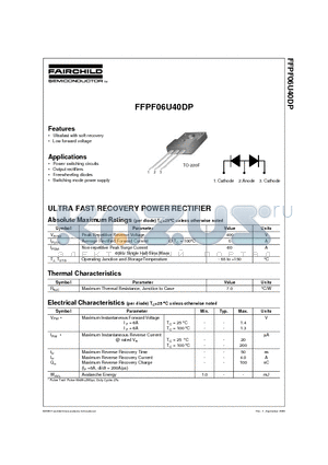 FFPF06U40DP datasheet - ULTRA FAST RECOVERY POWER RECTIFIER