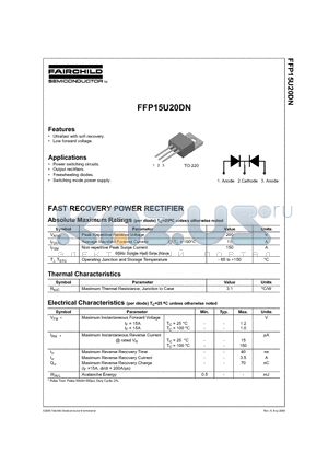 FFP15U20DN datasheet - FAST RECOVERY POWER RECTIFIER