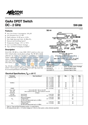 SW-289PIN datasheet - GaAs DPDT Switch DC - 2 GHz