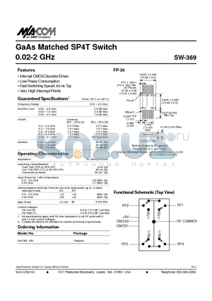 SW-369 datasheet - GaAs Matched SP4T Switch 0.02-2 GHz